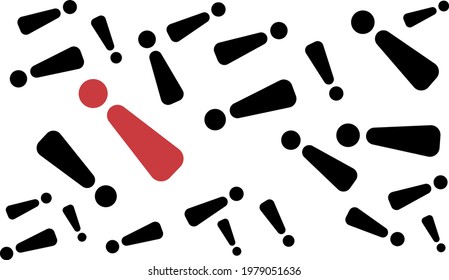 Wallpaper with exclamation mark patterns among which stands out red on a white background