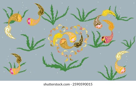 wallpaper Fabric pattern curtain pink green gold color