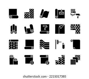 Wallpaper Flat Line Icons Set. Paperhanging And Wall Paper Rolls Concept Line Symbols.Simple Flat Vector Illustration For Web Site Or Mobile App.