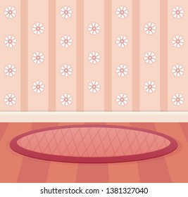 Wallpaper and floor color pink peach. Sweet design color pink. Vector cartoon illustration of the interior of the room. For print, create videos or web graphic design, user interface, card, poster.