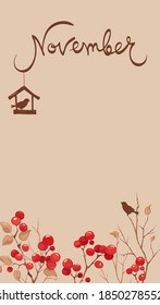 Wallpaper with floral decor. Vector illustration, background for calendar -- November