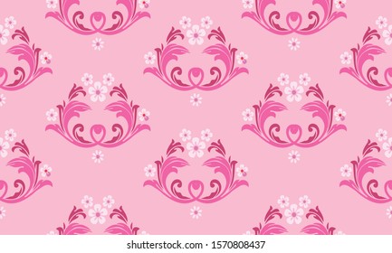 Wallpaper floral pattern, leaf flower on soft pink background.