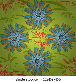 Wallpaper in the floral style. A seamless vector background. Blue, green and yellow texture. Graphic vector pattern. Floral ornament.