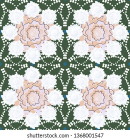 Wallpaper in the floral style. A seamless vector background. Floral ornament. Green, gray and white texture. Graphic vector pattern.