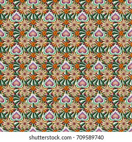 Wallpaper in the floral style. A seamless vector background. Floral ornament. Graphic vector pattern. Brown, beige and green texture.