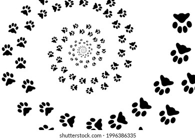 Wallpaper in the form of a spiral of cat tracks going down. Vector illustration.