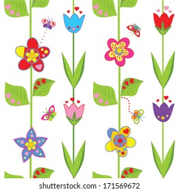 Wallpaper with funny spring flowers
