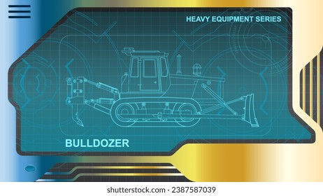 The wallpaper of A futuristic dashboard and screen with heavy equipment hologram interface technology. Bulldozer model.