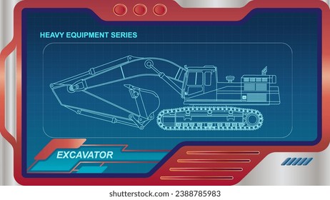 The wallpaper of A futuristic dashboard and screen with heavy equipment hologram interface technology. Excavator model.