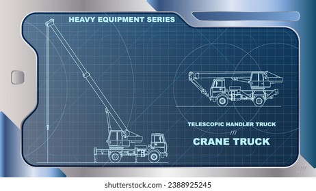 The wallpaper of A futuristic dashboard and screen with heavy equipment hologram interface technology. Telescopic handler Crane truck model.