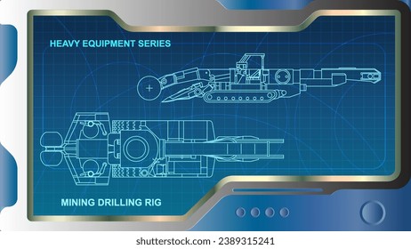 The wallpaper of A futuristic dashboard and screen with heavy equipment hologram interface technology. Underground Drilling Rig model.