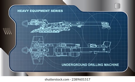 The wallpaper of A futuristic dashboard and screen with heavy equipment hologram interface technology. Underground Drilling Machine model.