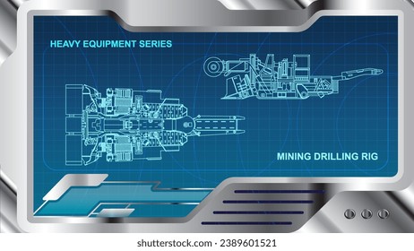 The wallpaper of A futuristic dashboard and screen with heavy equipment hologram interface technology. Underground Drilling Rig model.