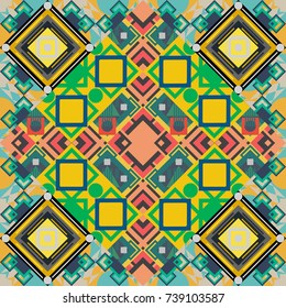 Wallpaper in the geometrical style. Graphic vector pattern. Abstract ornament. Gray, yellow and blue texture. A seamless background.
