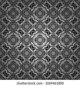 Wallpaper in the geometrical style. Gray, black and white texture. A seamless background. Graphic vector pattern. Abstract ornament.
