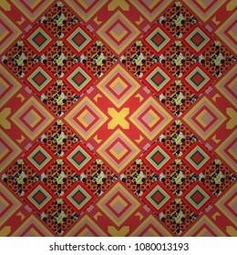 Wallpaper in the geometrical style. A seamless background. Graphic vector pattern. Yellow, red and beige texture. Abstract ornament.