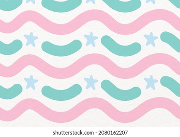 Wallpaper and gift wrapping paper in wave and star pattern seamless style on white background.