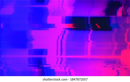 Wallpaper glitch texture. Broken broadcast screen image. Destroyed video signal distortion interference. Vector illustration.