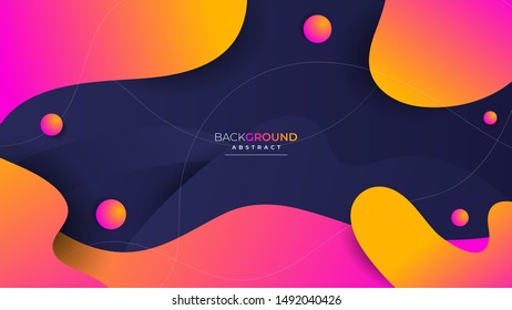 Wallpaper Gradient Geometric Background Abstract. Liquid Shape Fluid Design. Web Design Futuristic Banner Template Media Post Sale. Colorful motion Dark Blue Orange Yellow Pink. Vector eps10