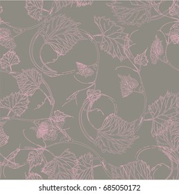  Wallpaper. Grapevine seamless pattern. Abstract pink leaves on a grey background