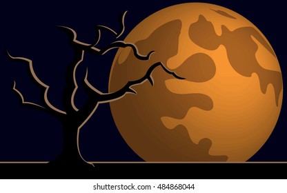 Wallpaper Halloween moon tree, vector