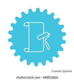 Wallpaper hanging process with roller. 