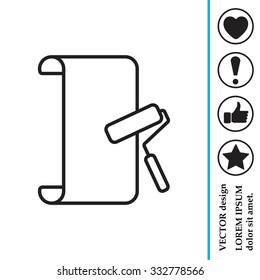 Wallpaper hanging process with roller. Flat vector style. line icon