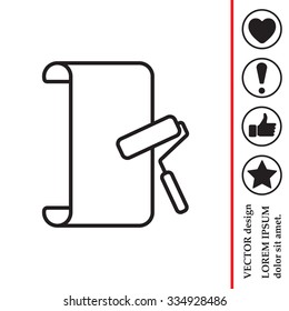 Wallpaper hanging process with roller. Flat vector style. line icon