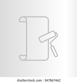 Wallpaper hanging process with roller. Flat vector style. line icon