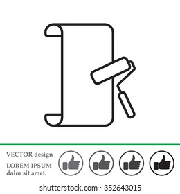 Wallpaper hanging process with roller. Flat vector style. line icon