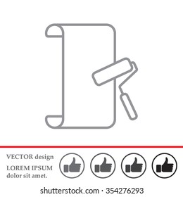 Wallpaper hanging process with roller. Flat vector style. line icon
