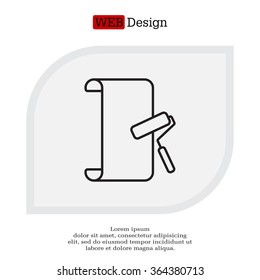Wallpaper hanging process with roller. Flat vector style. line icon