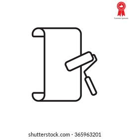 Wallpaper hanging process with roller. Flat vector style. line icon