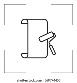 Wallpaper hanging process with roller. Flat vector style. line icon