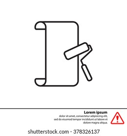 Wallpaper hanging process with roller. Flat vector style. line icon