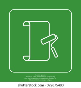 Wallpaper hanging process with roller. Flat vector style. line icon