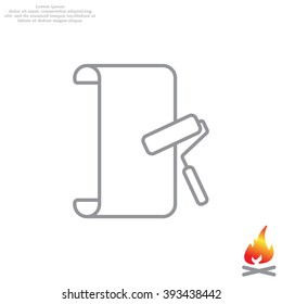 Wallpaper hanging process with roller. Flat vector style. line icon