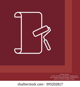 Wallpaper hanging process with roller. Flat vector style. line icon