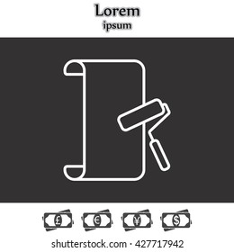Wallpaper hanging process with roller. Flat vector style. line icon