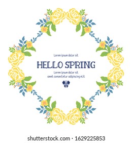 Wallpaper for hello spring card design, with beautiful of leaf and yellow floral frame. Vector