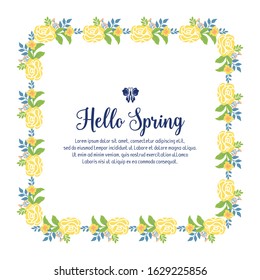Wallpaper for hello spring card design, with beautiful of leaf and yellow floral frame. Vector