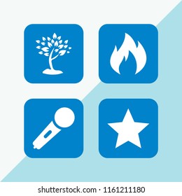 wallpaper icon. 4 wallpaper set with karaoke microphone icon, fire, tree with many leaves and star vector icons for web and mobile app