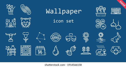 wallpaper icon set. line icon style. wallpaper related icons such as crocodile, couple, brick grill, flowers, birch, buffalo, pattern, strawberry, tiger, laptop, petals, sunflower, flower