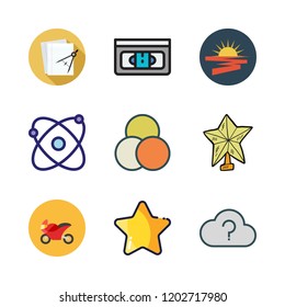 wallpaper icon set. vector set about cloud, sun, motorbike and atomic icons set.