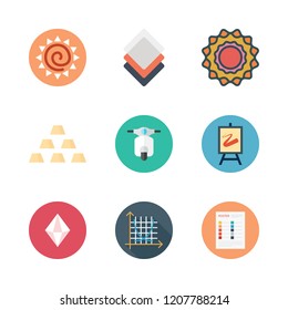 wallpaper icon set. vector set about gold, pantone, canvas and motorbike icons set.
