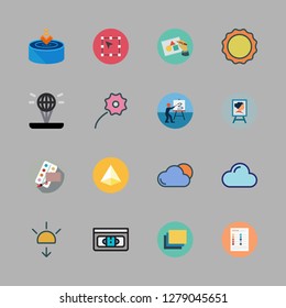 wallpaper icon set. vector set about sunset, closeup, vhs and hologram icons set.