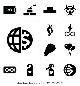Wallpaper icons. set of 13 editable filled wallpaper icons such as brick wall, heart shaped air balloon, globe dollar, endless battery, heart tag, smoke