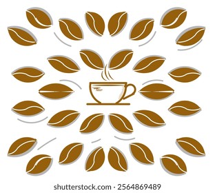 Wallpaper illustration design of coffee beans and coffee cup in the center