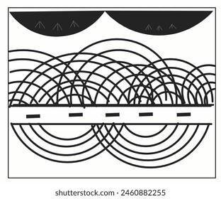 Wallpaper illustration design of wavy lines with faint shadows