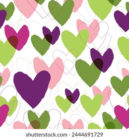 Wallpaper illustration with diverse hearts, gay pride background print.  Valentine's day holiday backdrop texture, diversity group design.